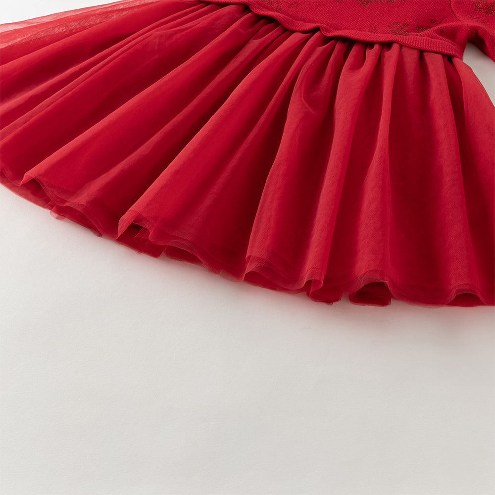 فستان تشيباو شتوي للأطفال الصغار بتصميم صيني، باللون الأحمر الداكن / الوردي الرمادي، مع تنورة تول، قماش محبوك