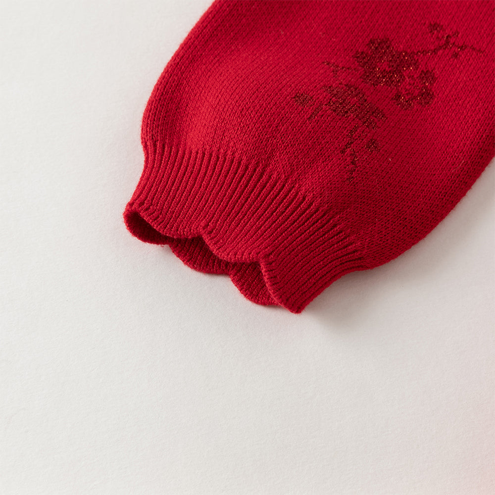 فستان تشيباو شتوي للأطفال الصغار بتصميم صيني، باللون الأحمر الداكن / الوردي الرمادي، مع تنورة تول، قماش محبوك