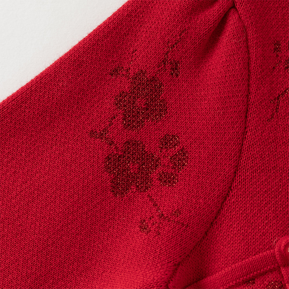 فستان تشيباو شتوي للأطفال الصغار بتصميم صيني، باللون الأحمر الداكن / الوردي الرمادي، مع تنورة تول، قماش محبوك