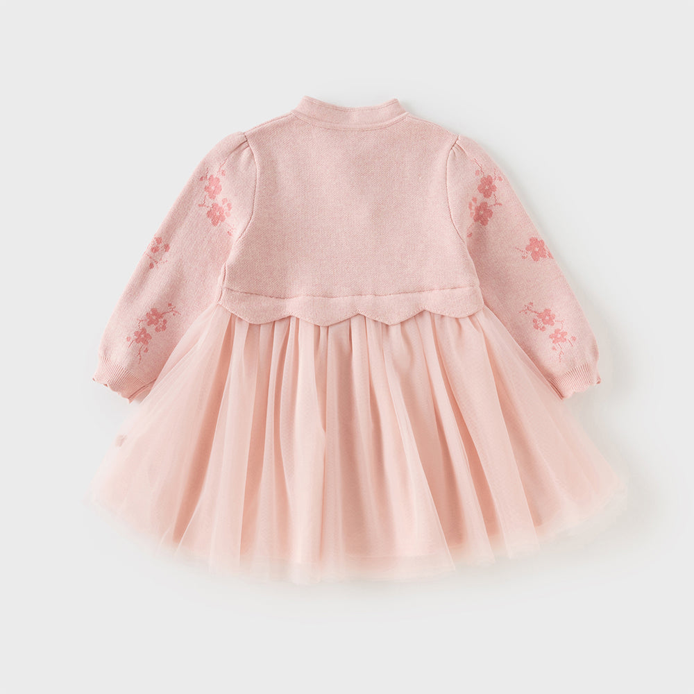 فستان تشيباو شتوي للأطفال الصغار بتصميم صيني، باللون الأحمر الداكن / الوردي الرمادي، مع تنورة تول، قماش محبوك