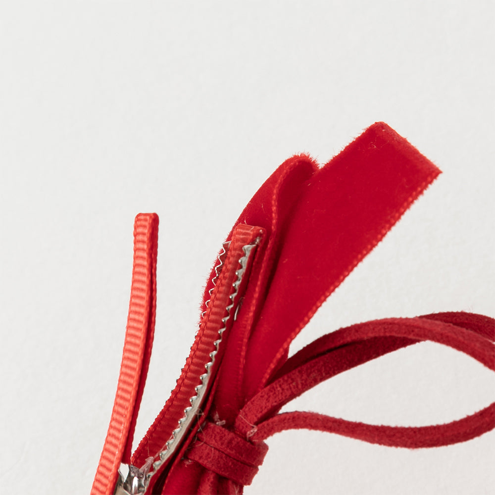 فستان شعر أحمر مع فيونكة وزينة بوم بوم - مشبك شعر احتفالي للبنات