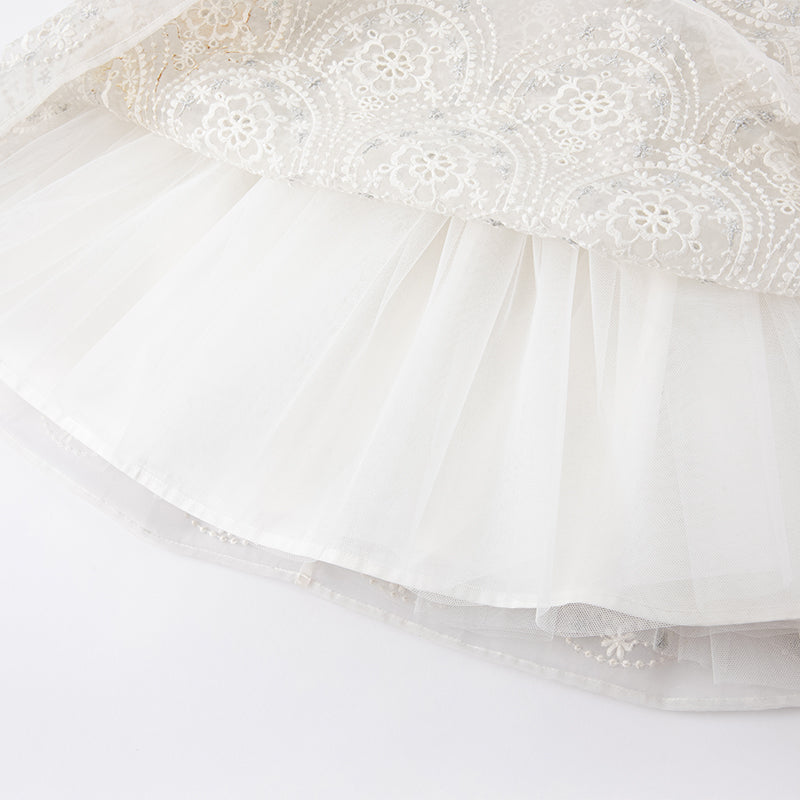 فستان بنات بيج من التول مع تطريز، فستان سهرة فاخر بأسلوب أميرة