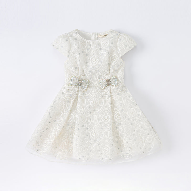 فستان بنات بيج من التول مع تطريز، فستان سهرة فاخر بأسلوب أميرة