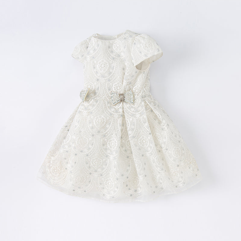 فستان بنات بيج من التول مع تطريز، فستان سهرة فاخر بأسلوب أميرة