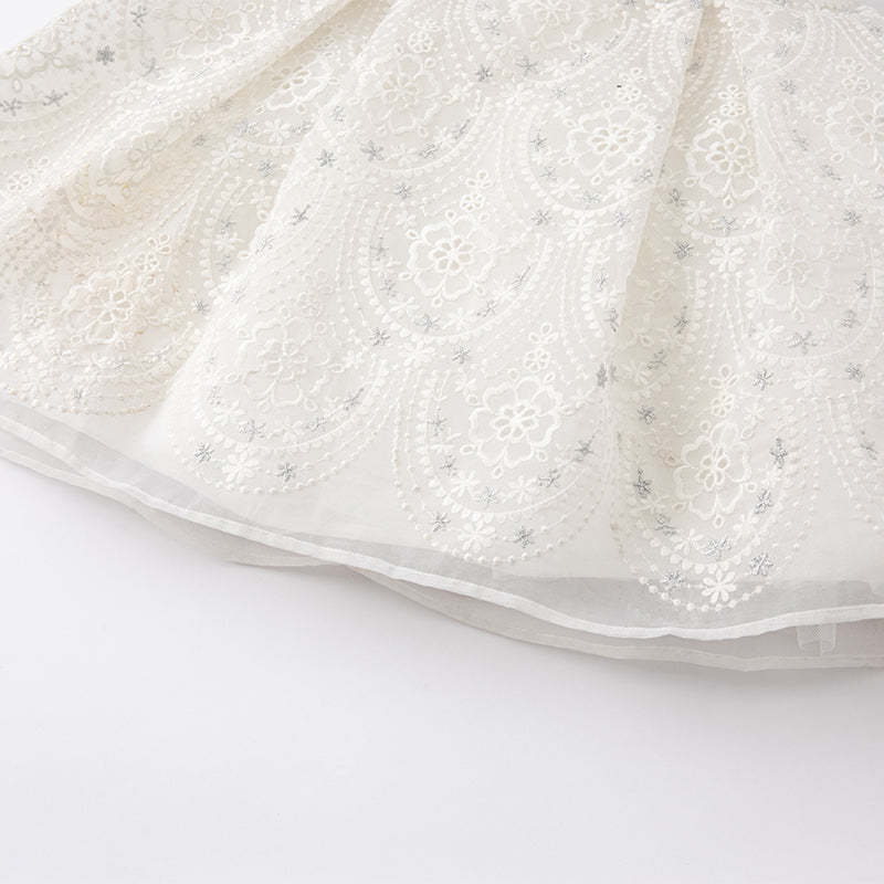 فستان بنات بيج من التول مع تطريز، فستان سهرة فاخر بأسلوب أميرة