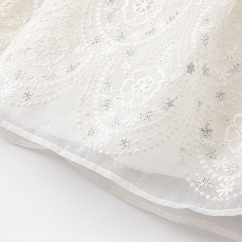 فستان بنات بيج من التول مع تطريز، فستان سهرة فاخر بأسلوب أميرة