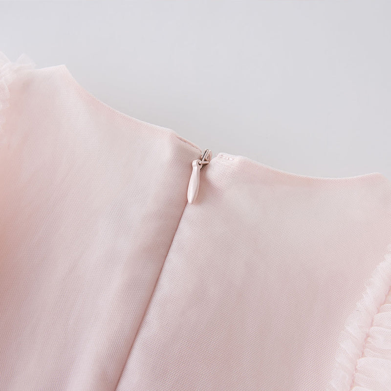 فستان صيفي للبنات الصغيرات من التول الوردي مطرز بالزهور