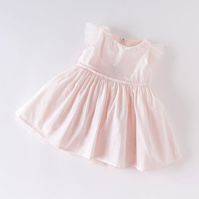 فستان صيفي للبنات الصغيرات من التول الوردي مطرز بالزهور