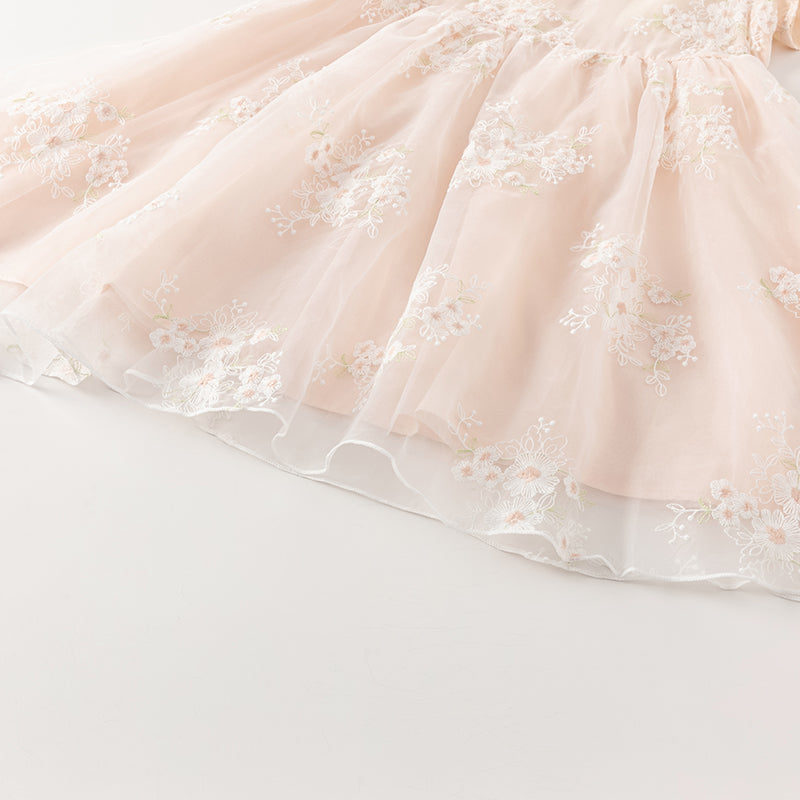 فستان بنات صيفي من التول باللون البرتقالي الوردي بأسلوب صيني عصري