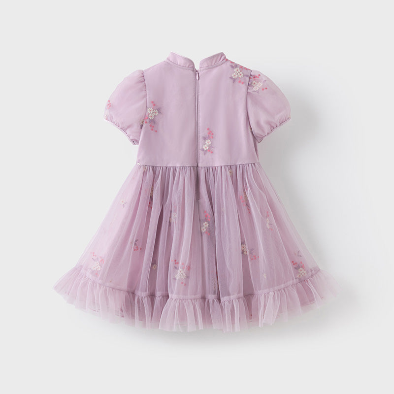 فستان بنات صيفي من التول باللون البنفسجي بأسلوب صيني عصري