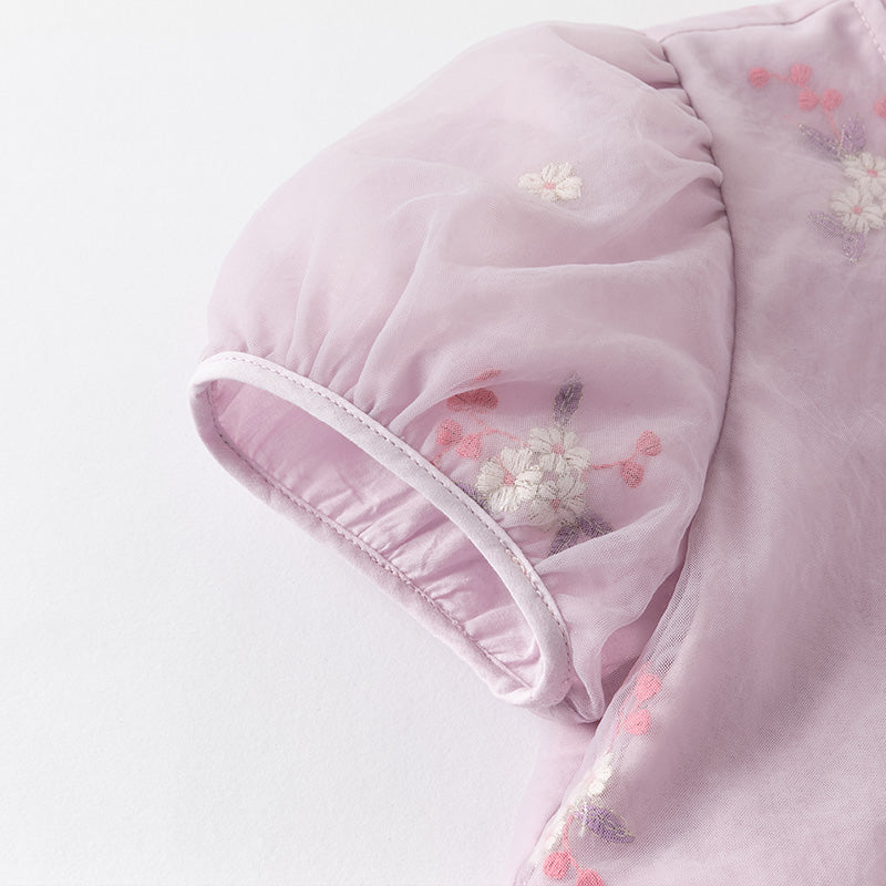 فستان بنات صيفي من التول باللون البنفسجي بأسلوب صيني عصري