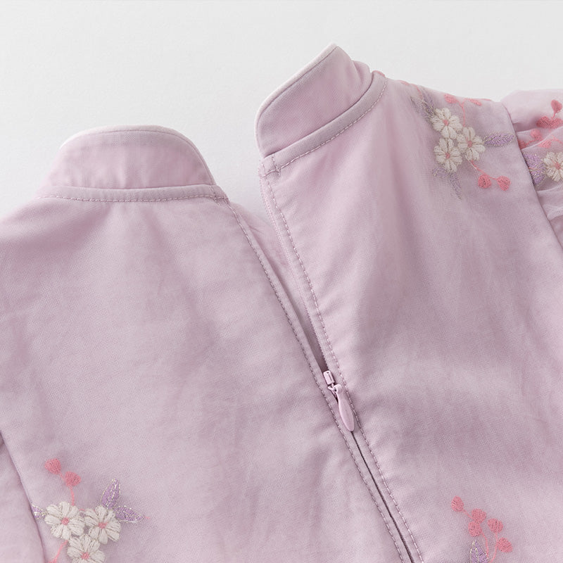 فستان بنات صيفي من التول باللون البنفسجي بأسلوب صيني عصري