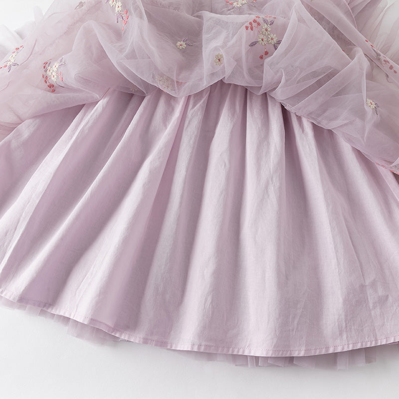 فستان بنات صيفي من التول باللون البنفسجي بأسلوب صيني عصري