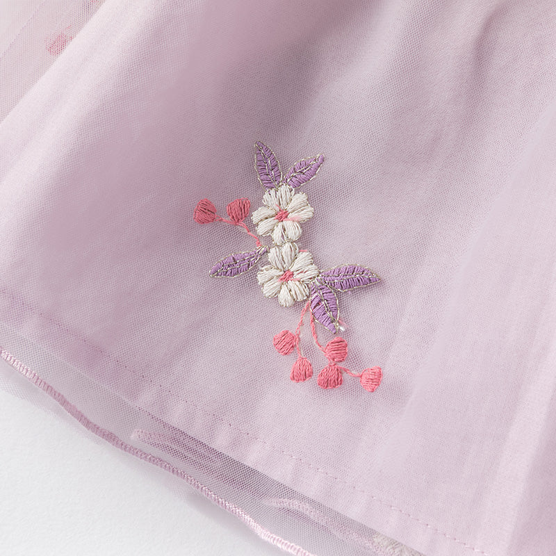 فستان بنات صيفي من التول باللون البنفسجي بأسلوب صيني عصري