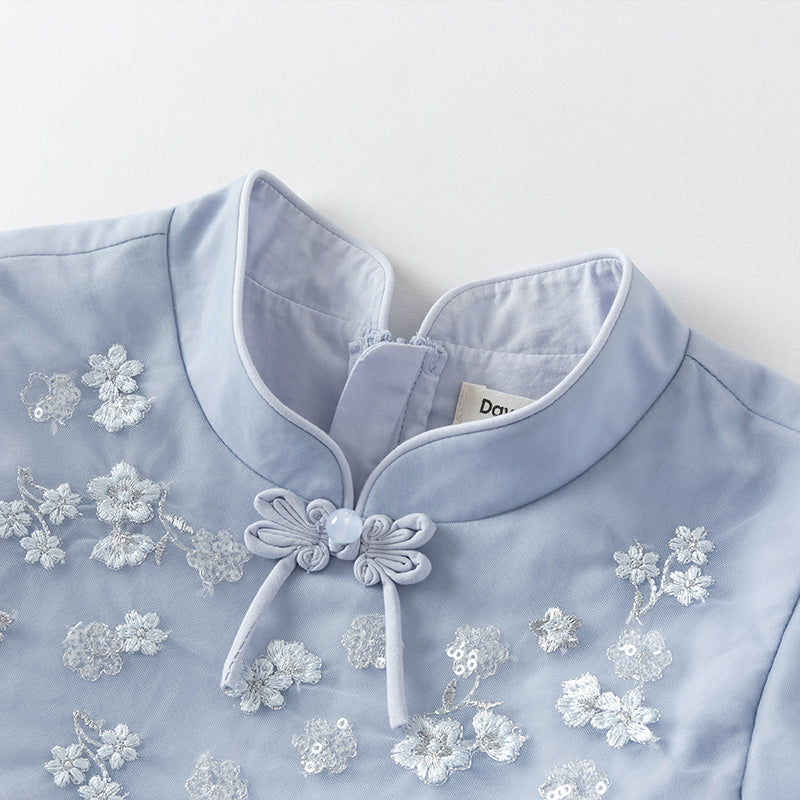 فستان أميرة صيفي شبكي باللون الأزرق للبنات الأطفال بتصميم صيني