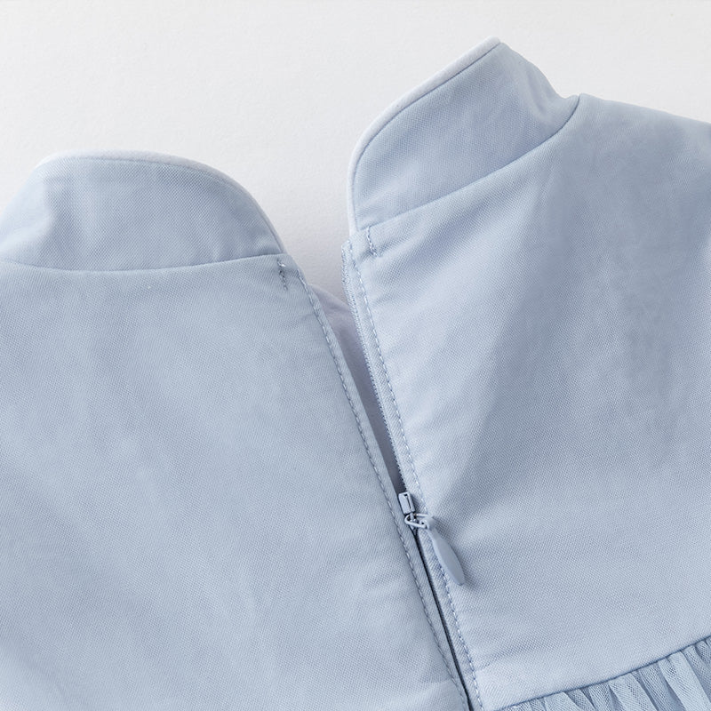 فستان أميرة صيفي شبكي باللون الأزرق للبنات الأطفال بتصميم صيني