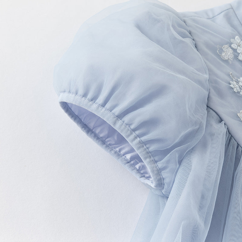 فستان أميرة صيفي شبكي باللون الأزرق للبنات الأطفال بتصميم صيني