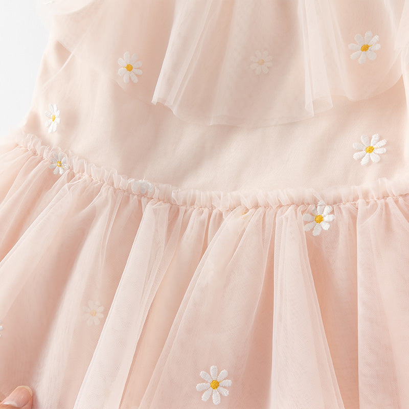 فستان بنات صيفي من التول باللون الوردي بأسلوب أميرة