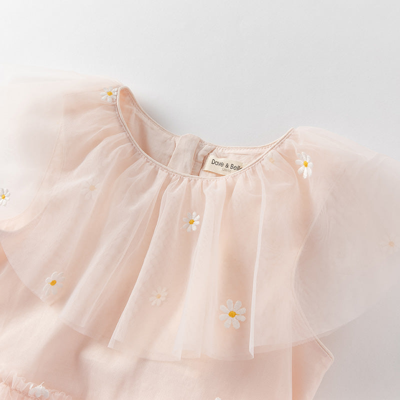 فستان بنات صيفي من التول باللون الوردي بأسلوب أميرة