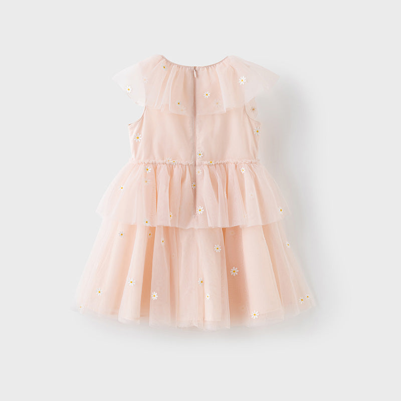 فستان بنات صيفي من التول باللون الوردي بأسلوب أميرة