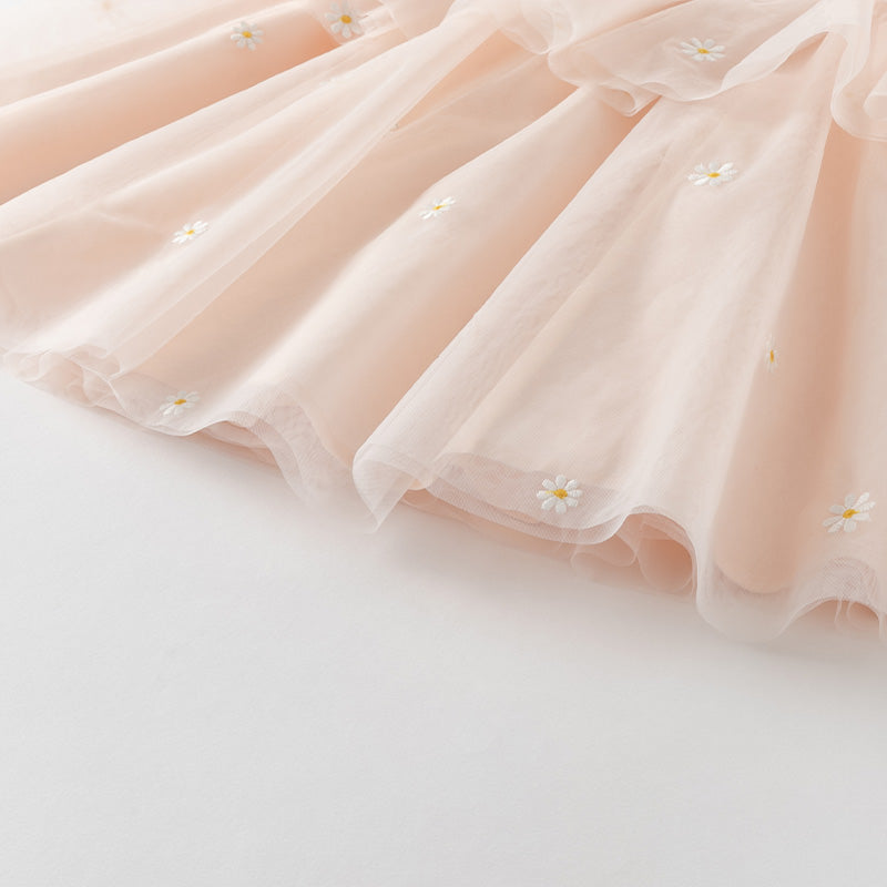 فستان بنات صيفي من التول باللون الوردي بأسلوب أميرة