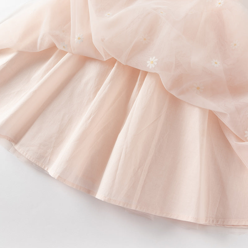 فستان بنات صيفي من التول باللون الوردي بأسلوب أميرة