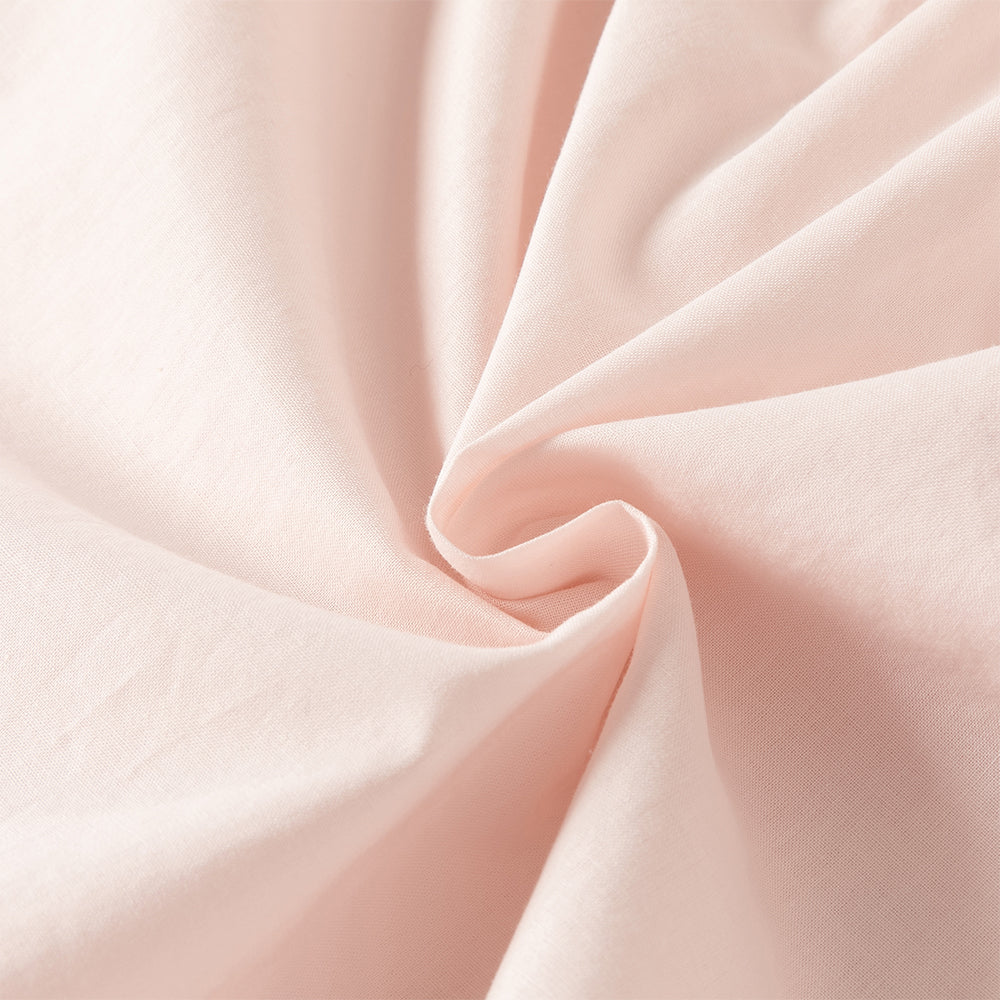 فستان بنات صيفي وردي فاتح بياقة دائرية وأكمام منفوشة من قماش محبك (ملمس بارز) بأسلوب أميرة