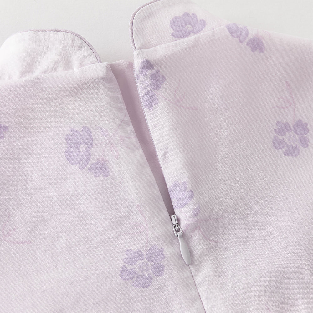 فستان بنفسجي بأكمام قصيرة وياقة تشيباو للبنات الصغيرات، فستان صيني صيفي مطبوع بالأزهار