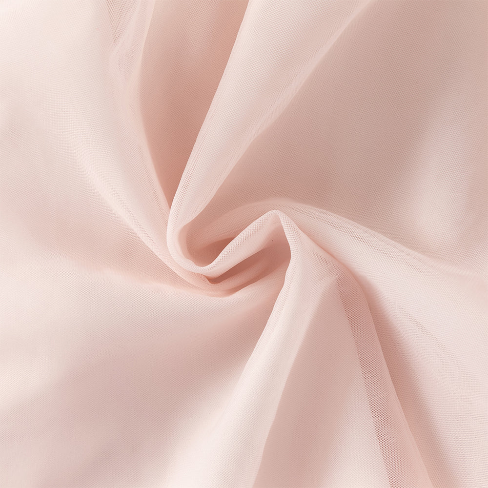 فستان بنات صيفي وردي من التول بياقة دائرية وأكمام كاب مع كاب خلفي من الشبك وتطريز ترتر بأسلوب أميرة